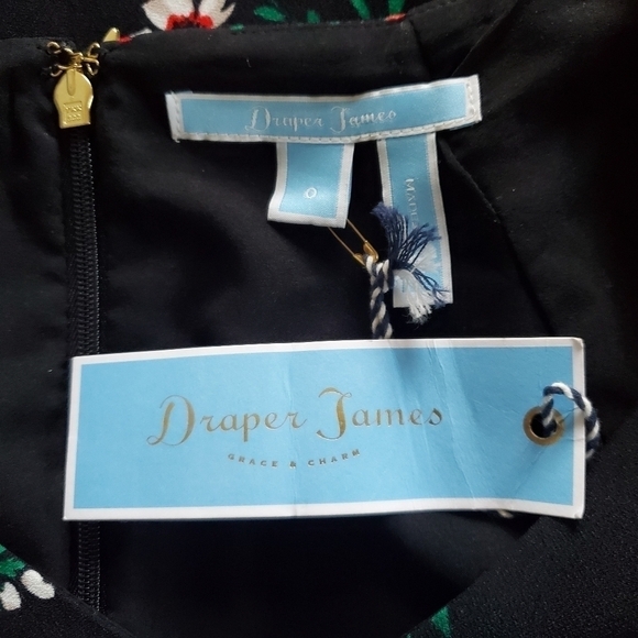 New Draper James Floral Print V-Neck Black Midi Dress NWT Size 0 - Picture 6 of 11
